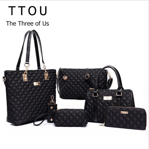 Fashion Diamond Lattice Women Brands Oxford Women Shoulder Bags Ladies Tote Handbag+Crossbody Bag+Wallet+Purse 6 Sets