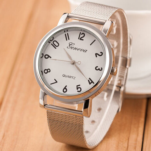 Fashion Womens Watch Silver Classic Style Stainless Steel Geneva Quartz Reloj Steel WristWatch