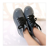 Shoes Women Lace-Up Rain Boots Fashion Solid Flats Shoes Casual Round Toe Women Ankle Boots Jelly Waterproof Shoes Martin Boots