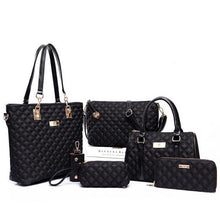 Fashion Diamond Lattice Women Brands Oxford Women Shoulder Bags Ladies Tote Handbag+Crossbody Bag+Wallet+Purse 6 Sets