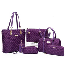 Fashion Diamond Lattice Women Brands Oxford Women Shoulder Bags Ladies Tote Handbag+Crossbody Bag+Wallet+Purse 6 Sets