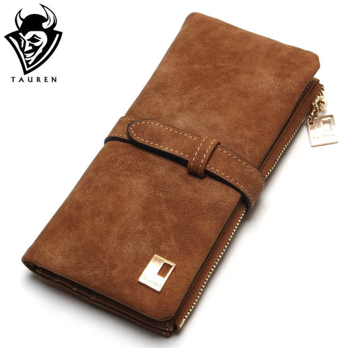 2017 New Fashion Women Wallets Drawstring Nubuck Leather Zipper Wallet Women's Long Design Purse Two Fold More Color Clutch