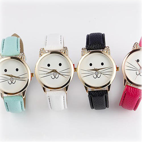 Cats Face Leather Watch