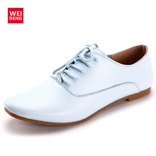 WeiDeng Woman Genuine Leather Preppy Style Lace Up Casual Pointed Flat Non Slip Office Lady OL Soft Fashion Shoes Pointed