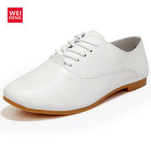 WeiDeng Woman Genuine Leather Preppy Style Lace Up Casual Pointed Flat Non Slip Office Lady OL Soft Fashion Shoes Pointed