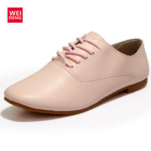 WeiDeng Woman Genuine Leather Preppy Style Lace Up Casual Pointed Flat Non Slip Office Lady OL Soft Fashion Shoes Pointed