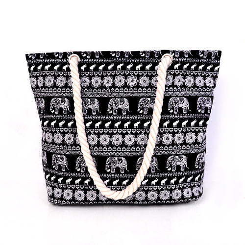 Women Canvas Handbag Single Shoulder Handbag Elephant Canvas Beach Bag Woven Shoulder Handbags Women Canvas Tote Printed Bags