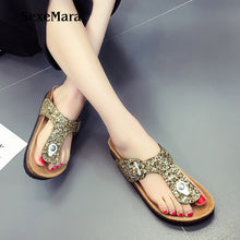 Summer Glitter Beach Cork Slippers Sandals Double Buckle Clogs sequins Sandalias Women Slip on Flip Flops Flats Shoes Plus Size