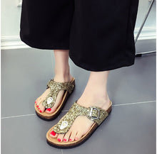 Summer Glitter Beach Cork Slippers Sandals Double Buckle Clogs sequins Sandalias Women Slip on Flip Flops Flats Shoes Plus Size