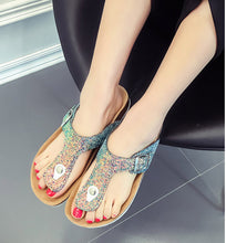 Summer Glitter Beach Cork Slippers Sandals Double Buckle Clogs sequins Sandalias Women Slip on Flip Flops Flats Shoes Plus Size