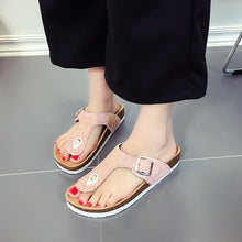 Summer Glitter Beach Cork Slippers Sandals Double Buckle Clogs sequins Sandalias Women Slip on Flip Flops Flats Shoes Plus Size