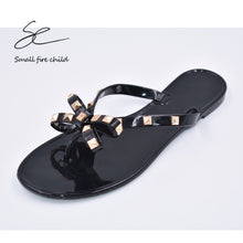 New Summer Women Flip Flops Slippers Flat Sandals Bow Rivet Fashion Pvc Crystal Beach Shoes