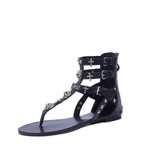 MCCKLE Woman Fashion Thong Sandals Rhinestone Crosses Skull Rome Buckle Women Flats For Ladies Rivets Zip Female Shoes J3918