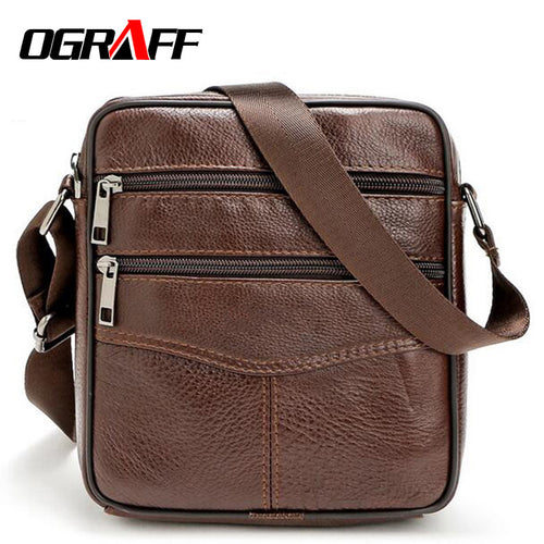 OGRAFF Men messenger bags luxury genuine leather men bag designer high quality shoulder bag casual zipper office bags for men