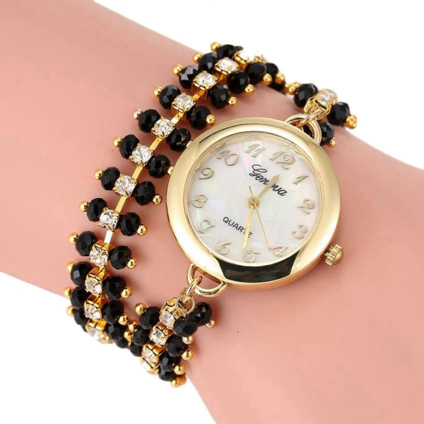 Smilelee Women fashion luxury Watches Rhinestone Bracelet watches women watch Analog Quartz Gold Wrist Watch