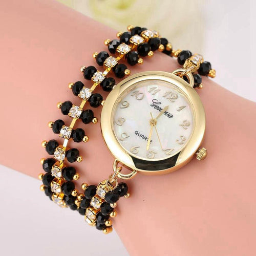 GENVIVIA Women fashion luxury  Watches Rhinestone Bracelet watches women watch Analog Quartz Gold Wrist Watch