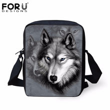 FORUDESIGNS Men Messenger Bags Cool Animals Wolf Shoulder Bag 3D Denim Animal Printed Crossbody Bag Women's Travel Bag Handbag