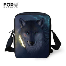 FORUDESIGNS Men Messenger Bags Cool Animals Wolf Shoulder Bag 3D Denim Animal Printed Crossbody Bag Women's Travel Bag Handbag