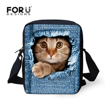 FORUDESIGNS Men Messenger Bags Cool Animals Wolf Shoulder Bag 3D Denim Animal Printed Crossbody Bag Women's Travel Bag Handbag