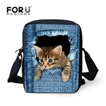 FORUDESIGNS Men Messenger Bags Cool Animals Wolf Shoulder Bag 3D Denim Animal Printed Crossbody Bag Women's Travel Bag Handbag