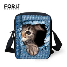 FORUDESIGNS Men Messenger Bags Cool Animals Wolf Shoulder Bag 3D Denim Animal Printed Crossbody Bag Women's Travel Bag Handbag