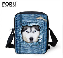 FORUDESIGNS Men Messenger Bags Cool Animals Wolf Shoulder Bag 3D Denim Animal Printed Crossbody Bag Women's Travel Bag Handbag