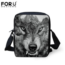 FORUDESIGNS Men Messenger Bags Cool Animals Wolf Shoulder Bag 3D Denim Animal Printed Crossbody Bag Women's Travel Bag Handbag