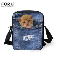 FORUDESIGNS Men Messenger Bags Cool Animals Wolf Shoulder Bag 3D Denim Animal Printed Crossbody Bag Women's Travel Bag Handbag