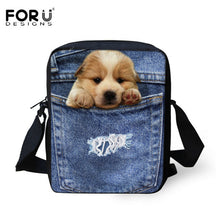 FORUDESIGNS Men Messenger Bags Cool Animals Wolf Shoulder Bag 3D Denim Animal Printed Crossbody Bag Women's Travel Bag Handbag