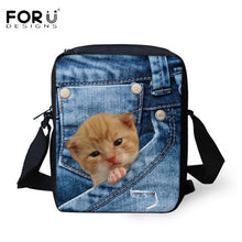 FORUDESIGNS Men Messenger Bags Cool Animals Wolf Shoulder Bag 3D Denim Animal Printed Crossbody Bag Women's Travel Bag Handbag