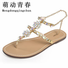 2017 Woman Sandals Women Shoes Rhinestones Chains Thong Gladiator Flat Sandals Crystal Chaussure Plus Size 46 tenis feminino