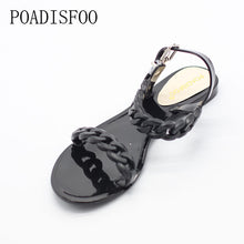 POADISFOO woman shoes Fashion women's Sandals Black Color Cool Sandals 1cm Heel Flats Slipper slip-on Women Shoes .JYML-5588